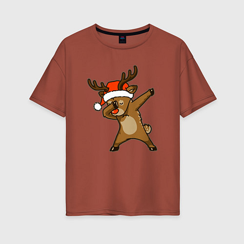 Женская футболка оверсайз Dabbing deer / Кирпичный – фото 1