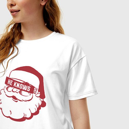 Женская футболка оверсайз Санта знает / Белый – фото 3