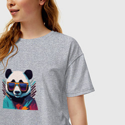 Футболка оверсайз женская Модная панда в солнечных очках, цвет: меланж — фото 2