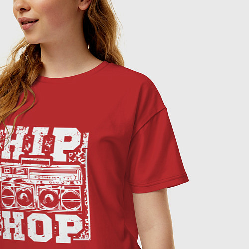 Женская футболка оверсайз Hip hop life / Красный – фото 3