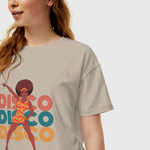 Женская футболка оверсайз Disco girl / Миндальный – фото 3