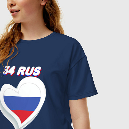 Женская футболка оверсайз 34 регион Волгоградская область / Тёмно-синий – фото 3