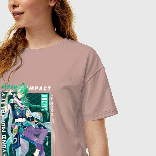 Женская футболка оверсайз Бай Чжу из геншина / Пыльно-розовый – фото 3