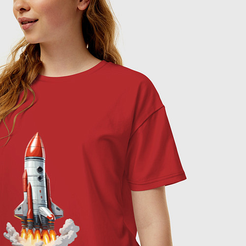 Женская футболка оверсайз Запуск космического корабля / Красный – фото 3