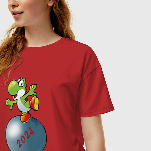 Женская футболка оверсайз Дракон на шаре 2024 / Красный – фото 3