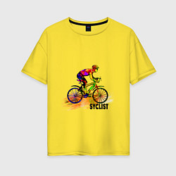 Футболка оверсайз женская Велосипедист спортсмен, цвет: желтый