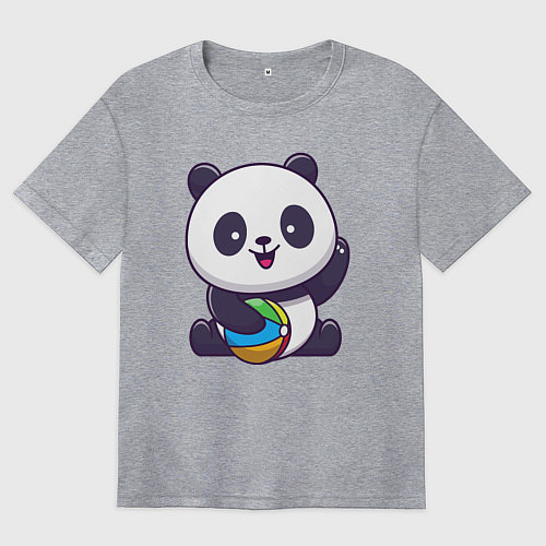 Женская футболка оверсайз Панда с мячиком / Меланж – фото 1