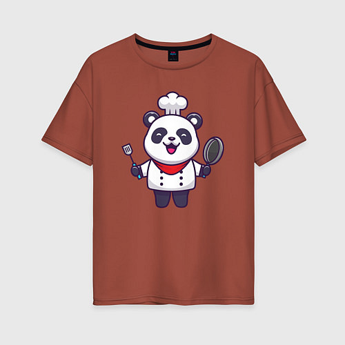 Женская футболка оверсайз Повар панда / Кирпичный – фото 1