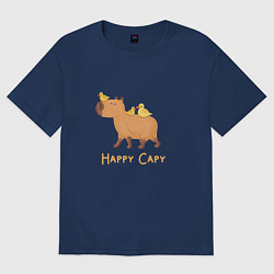 Футболка оверсайз женская Капибара и уточки-наездницы, цвет: тёмно-синий