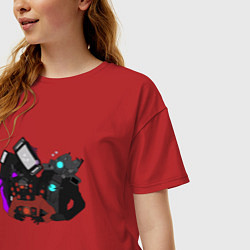 Футболка оверсайз женская Камерамен ТВ мен м Спикермен, цвет: красный — фото 2