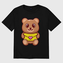 Футболка оверсайз женская Мишка с любовным письмом, цвет: черный