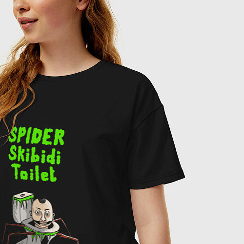 Женская футболка оверсайз Spider skibidi tualet / Черный – фото 3