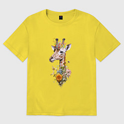 Футболка оверсайз женская Жираф в цветах, цвет: желтый
