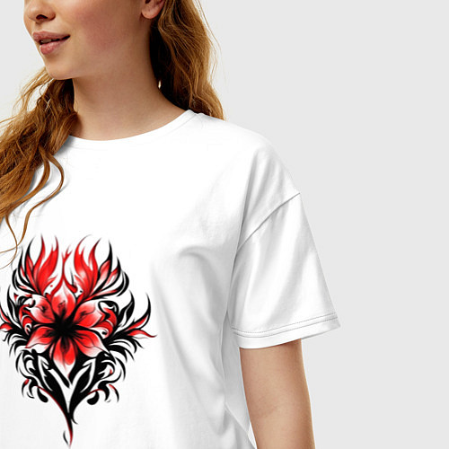 Женская футболка оверсайз Сердце узоры цветы / Белый – фото 3
