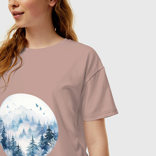 Женская футболка оверсайз Горы в тумане в круге / Пыльно-розовый – фото 3