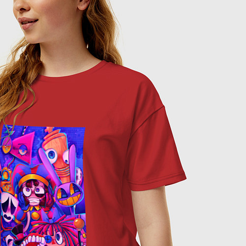 Женская футболка оверсайз Удивительный цифровой цирк art / Красный – фото 3