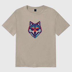 Футболка оверсайз женская Красочный волк в стильных очках, цвет: миндальный