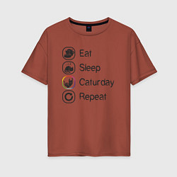 Футболка оверсайз женская Eat sleep caturday, цвет: кирпичный