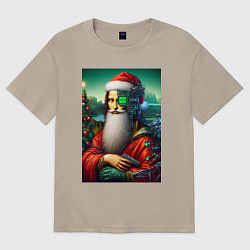 Футболка оверсайз женская Mona Lisa in Santa costume - cyberpunk, цвет: миндальный