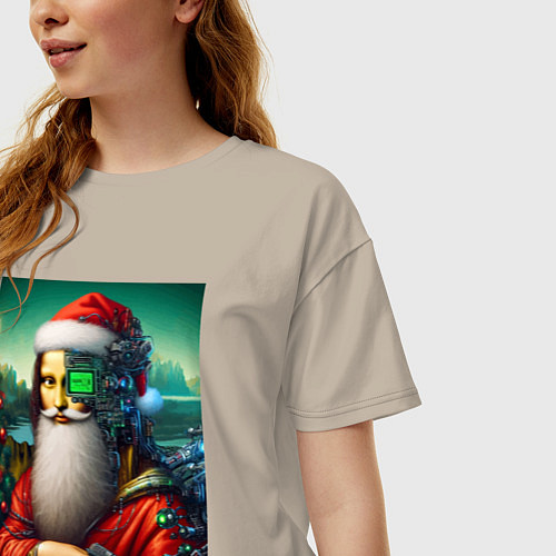 Женская футболка оверсайз Mona Lisa in Santa costume - cyberpunk / Миндальный – фото 3