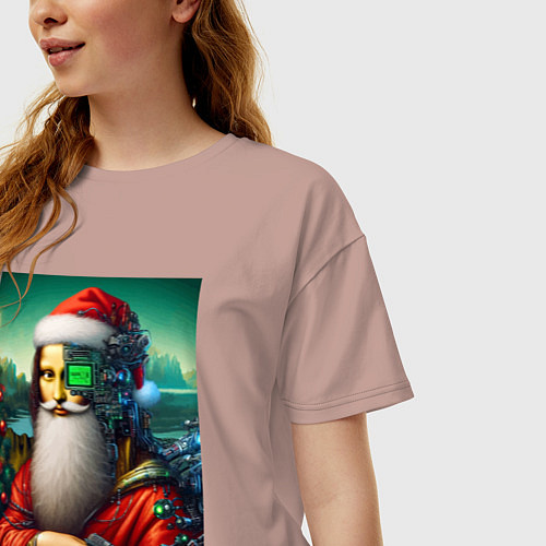 Женская футболка оверсайз Mona Lisa in Santa costume - cyberpunk / Пыльно-розовый – фото 3