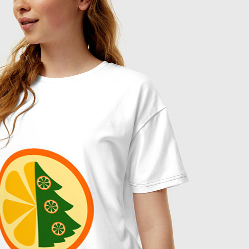 Женская футболка оверсайз Елка мандарин праздник / Белый – фото 3