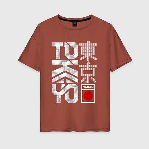 Женская футболка оверсайз Токио типографика / Кирпичный – фото 1