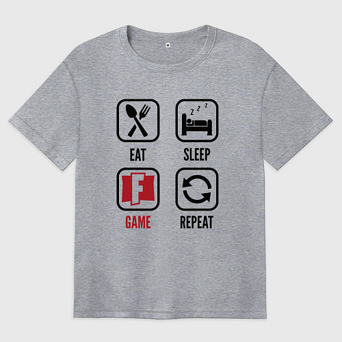 Женская футболка оверсайз Eat - sleep - Fortnite - repeat / Меланж – фото 1