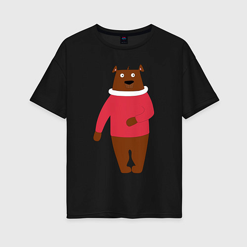 Женская футболка оверсайз Мишка в свитере / Черный – фото 1
