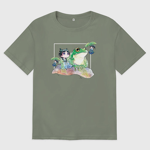 Женская футболка оверсайз Маомао чиби и лягушка - Монолог фармацевта / Авокадо – фото 1