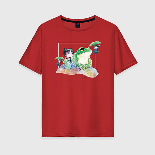 Женская футболка оверсайз Маомао чиби и лягушка - Монолог фармацевта / Красный – фото 1