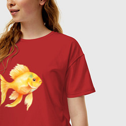 Футболка оверсайз женская Желтая золотая рыбка - акварель, цвет: красный — фото 2