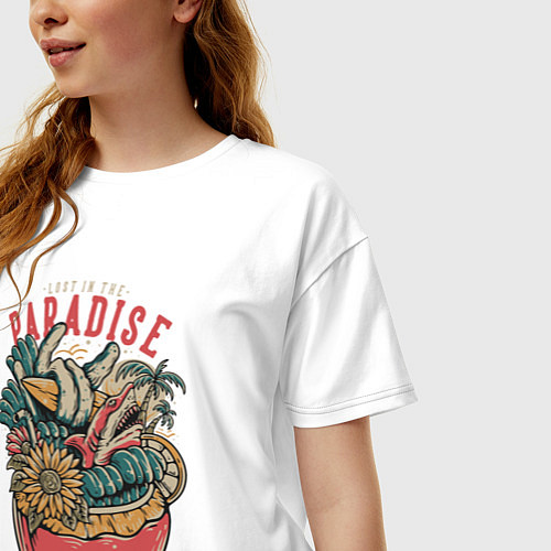 Женская футболка оверсайз Акула пальмы коктейль / Белый – фото 3