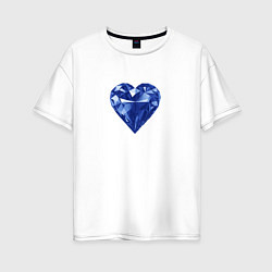 Футболка оверсайз женская Синее алмазное сердце, цвет: белый
