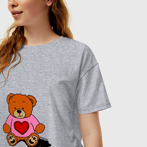 Женская футболка оверсайз Плюшевый мишка с сердечком / Меланж – фото 3