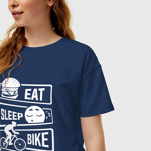 Женская футболка оверсайз Eat sleep bike / Тёмно-синий – фото 3