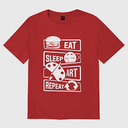 Футболка оверсайз женская Еда сон искусство, цвет: красный