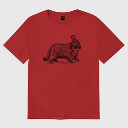 Футболка оверсайз женская Манул-хипстер, цвет: красный