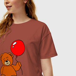 Футболка оверсайз женская Плюшевый медведь с воздушным шариком, цвет: кирпичный — фото 2