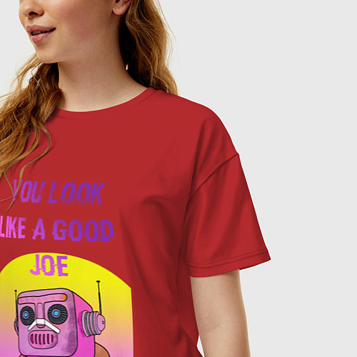 Женская футболка оверсайз Винтажный робот Кей / Красный – фото 3