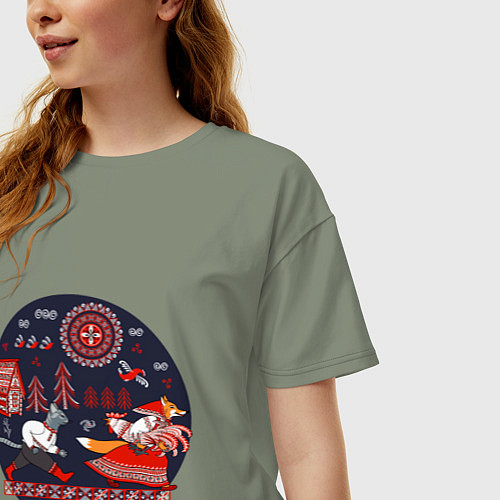 Женская футболка оверсайз Кот и лиса из сказки / Авокадо – фото 3