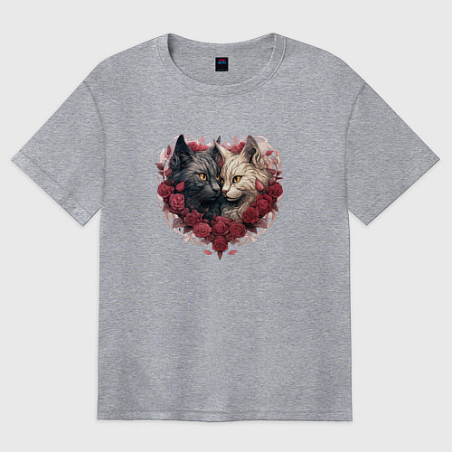 Женская футболка оверсайз Пара котов - День Валентина / Меланж – фото 1