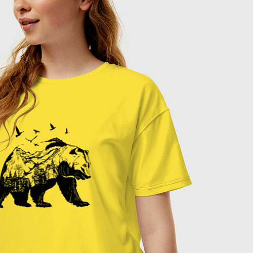 Женская футболка оверсайз Силуэт тайги в медведе / Желтый – фото 3