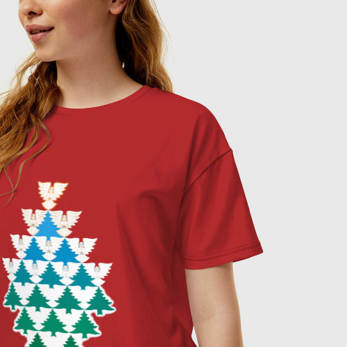 Женская футболка оверсайз Ангелы и Елочки -рождественская метаморфоза в стил / Красный – фото 3