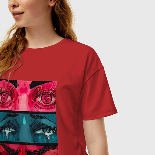 Женская футболка оверсайз Странный вгляд / Красный – фото 3