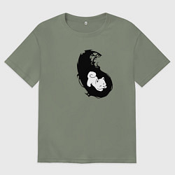 Футболка оверсайз женская Инь ян чёрный парный, цвет: авокадо