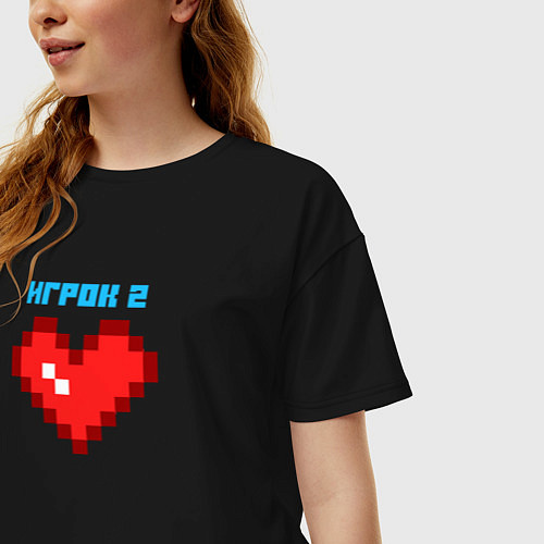 Женская футболка оверсайз Heart player 2 pixels парные / Черный – фото 3