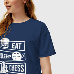 Футболка оверсайз женская Еда сон шахматы, цвет: тёмно-синий — фото 2
