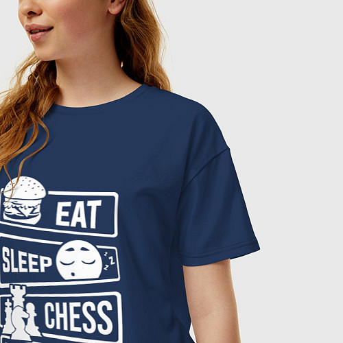 Женская футболка оверсайз Еда сон шахматы / Тёмно-синий – фото 3