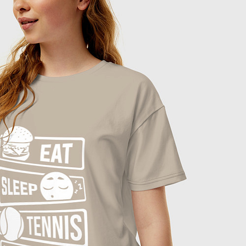 Женская футболка оверсайз Еда сон теннис / Миндальный – фото 3